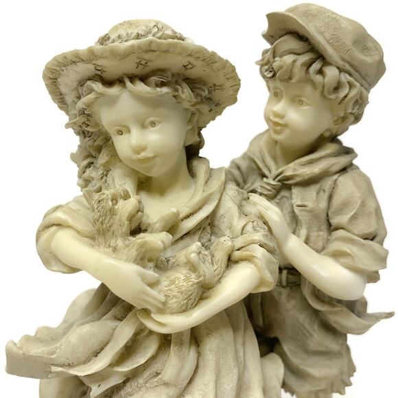 Regency Fine Arts Figurine Boy and Girl With Puppy on Gray Cobbled Base 6.25" - Picture 4 of 8